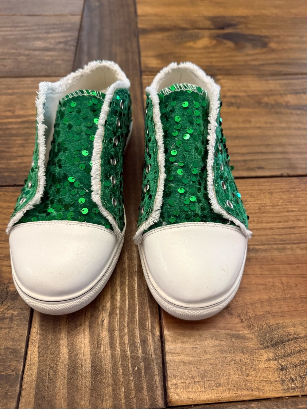 Women's Green Sequin Slip-On Sneakers